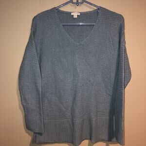 J Jill Pure Women's Light Blue V-Neck Cashmere Blend LS Knit Sweater Sz S EUC